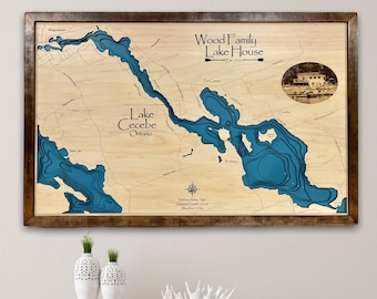 Lake Cecebe | Custom lake map | nautical decor | Lake house Decor | fishing map | wedding gift | Lake Map |