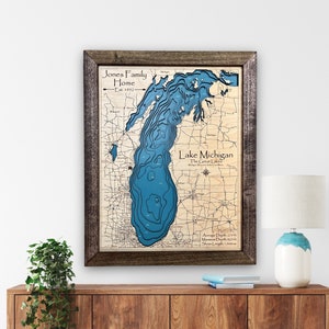 Lake Michigan | Great Lakes | Custom lake map | nautical decor | Lake house Decor | fishing map | wedding gift | Lake Map |