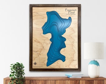 Pasquiset pond | Custom lake map | nautical decor | Lake house Decor | fishing map | wedding gift | Lake Map | wooden map