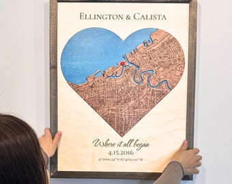 Personalized heart shaped map, where we met, wedding, anniversary gift