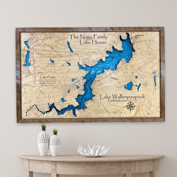 Lake Wallenpaupack | Custom lake map | nautical decor | Lake house Decor | fishing map | wedding gift | Lake Map | personalized gift