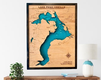 lake pend oreille, Hayden lake, lake coeur d’alene, Idaho Custom Wood Map, Lake House Decor, Lake Map, Wood Lake Map, Custom lake map