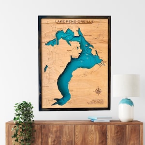 Lake Pend Oreille, Hayden Lake, Lake Coeur d'Alene, Idaho Custom Wood Map, Lake House Decor, Lake Map, Wood Lake-kaart, Custom Lake-kaart