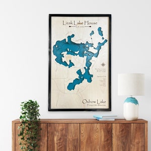 Oxbow lake, Custom Wood Map, depth map, wood map, gift, art, Lake House Decor, Sign, Custom Lake Map, Cabin Lake Map, Lake House Art