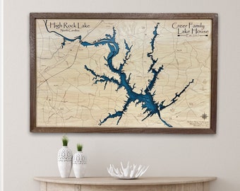 High rock lake, North Carolina | Custom lake map | nautical decor | Lake house Decor | fishing map | wedding gift | Lake Map |