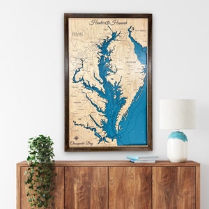 Chesapeake bay | Custom lake map | nautical decor | Lake house Decor | fishing map | wedding gift | Lake Map | wooden map