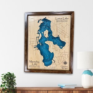 Lotus lake and maceday lake, Custom Wood Map, Lake House Decor, Lake Map, Wood Lake Map, Custom lake map, Depth Map, Cabin Decor,