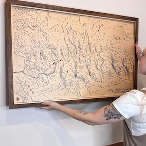 Custom 3D Topographic Wood Map of any location: Personalized Laser Engraved Cabin Decor,