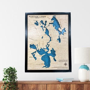 Portage Lakes, Ohio Custom Wood Lake Map | Choose Your Design