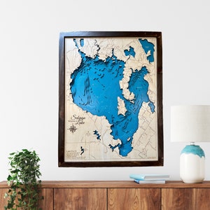 Lago Sebago, Maine (personalizzabile), decorazioni per case sul lago, mappa in legno personalizzata, mappa di profondità, mappa in legno, mappa del lago personalizzata, mappa del lago in stile cabina, mappa del lago in 3D