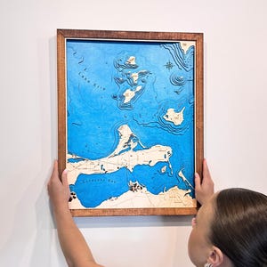 Carte de lac en bois personnalisée, carte en bois personnalisée, décoration de maison de lac, cadeau de fête des pères, cadeau pour lui, 5e anniversaire, carte en bois, décoration d'art de lac