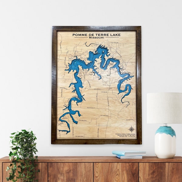 Pomme de terre lake, Missouri | Custom lake map | nautical decor | Lake house Decor | fishing map | wedding gift | Lake Map |