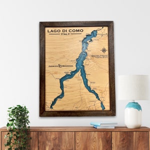 Lago di Como, Italia, Scegli il tuo design personalizzato, Arredamento per case sul lago, Mappa del lago, Mappa del lago in legno, Mappa del lago personalizzata