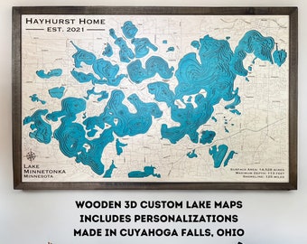 Custom Lake Map - Lake House Decor - wood lake map - Custom 3D Wooden Depth Chart - Unique Personalized Gift for Cabin Owners