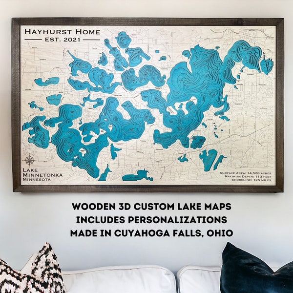 Custom Lake Map - Lake House Decor - wood lake map - Custom 3D Wooden Depth Chart - Unique Personalized Gift for Cabin Owners