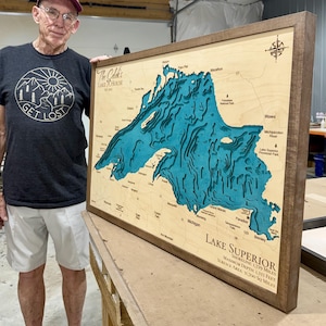 Any Lake, River, Coastal, Mountain topographical customized wood Map Gift personalized topographic, Lake house decor, 3D Custom Lake art