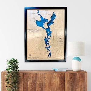 Tichigan lake, Wisconsin, Lake House Decor, Custom Wood Map, Lake House Decor, Custom Lake Map, Cabin Lake Map, Lake House