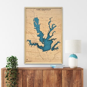 Lake Lewisville, Texas | Aangepaste meerkaart | nautisch decor | Huisdecoratie meer | viskaart | huwelijkscadeau | Kaart meer |