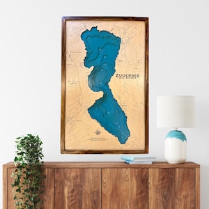 Decorazione per casa sul lago di Zugo, Svizzera, mappa del lago, mappa del lago in legno, mappa del lago personalizzata