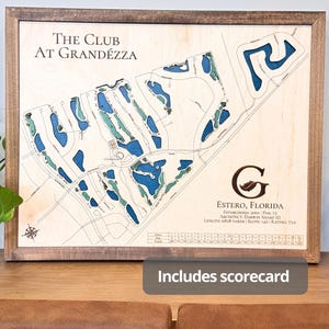 Custom Wooden Golf Course Map Art: Engraved with Scorecard
