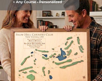 Golf Course map of any course: Personalized Wood Map