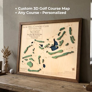 Custom 3D Wood Golf Course Map of any location | Personalized gift for golfer