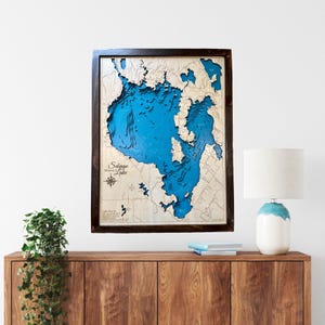 Sebago Lake, Maine, (Customizable), Lake House Decor,Custom Wood Map, depth map, wood map, Custom Lake Map, Cabin Lake Map, 3d lake map