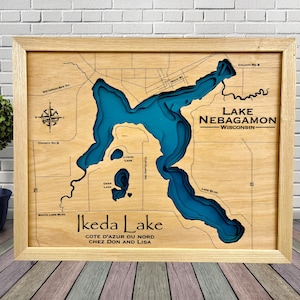Lake Nebagamon, Custom Wood Map, Lake House Decor, Lake Map, Wood Lake Map, Custom lake map, Depth Map, Cabin Decor,