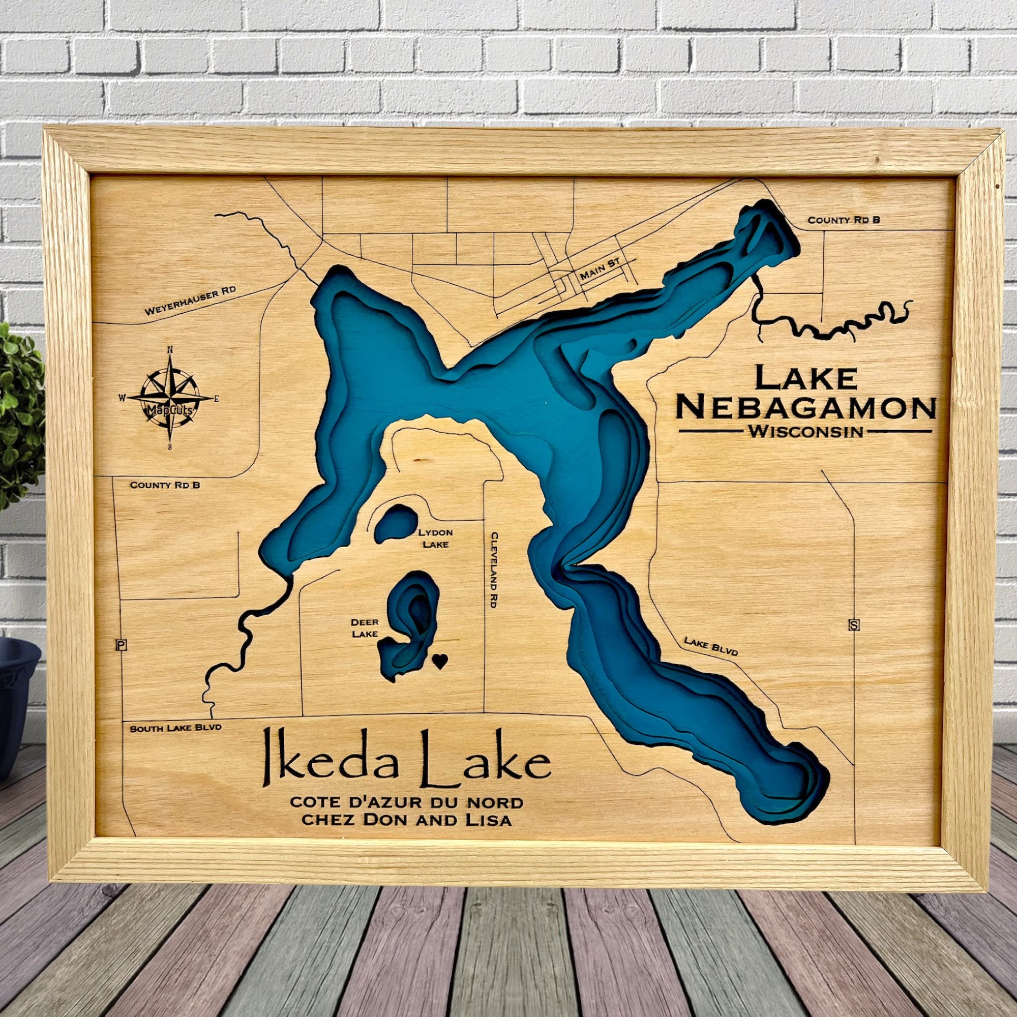 Lake Nebagamon Custom Wood Map Lake House Decor Lake Map Etsy