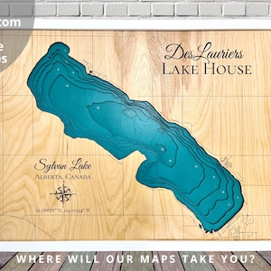Lago Sylvan, Canada, Mappa in legno personalizzata, Decorazione per case sul lago, Mappa del lago, Mappa del lago in legno, Mappa personalizzata del lago, Mappa di profondità, Decorazione per baite,
