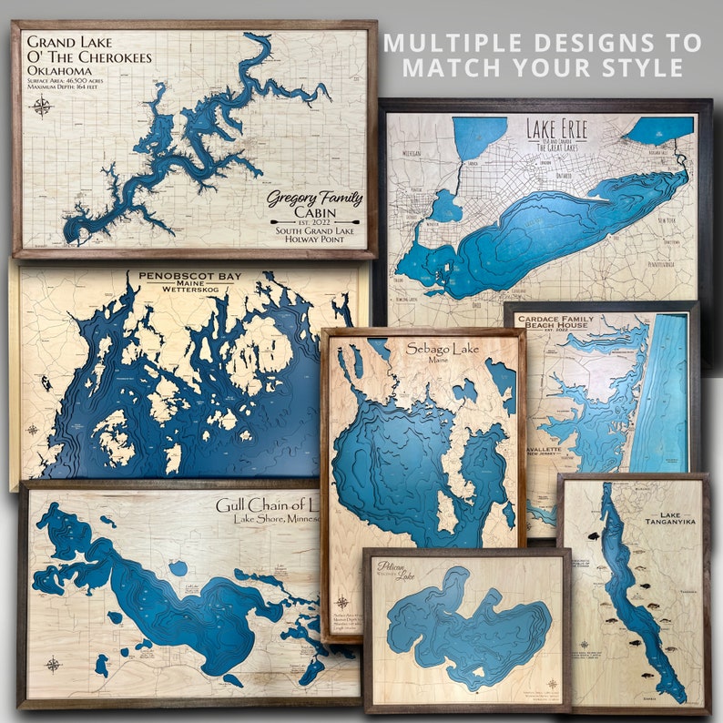 Lake Michigan Great Lakes Custom lake map nautical decor Lake house Decor fishing map wedding gift Lake Map image 3
