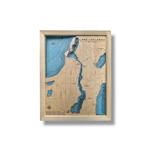 Lake Leelanau, Custom Wood Map, 3D Wall Art, Contour Map Lake House Decor, Lake Map, Depth Map, Lake Gift, Lake House, Lake Art