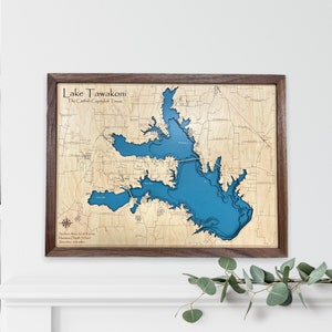 Tawakonimeer | Aangepaste meerkaart | nautisch decor | Huisdecoratie meer | viskaart | huwelijkscadeau | Kaart meer |