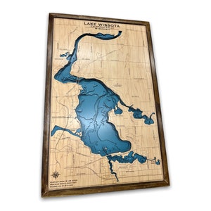 Lake Wissota, Wisconsin Custom Lake Map Nautical Decor Lake House Decor