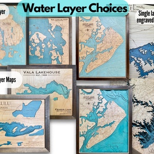 ANY LAKE Customized Wood Map, River or Coastline Wood Laser Engraved Map, Contour map, Lake house decor, 3D Custom Lake art, lake sign image 5