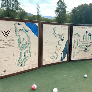 Set of 3 Laser Engraved Golf Course Maps