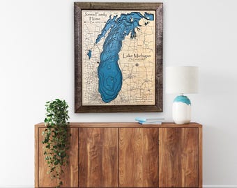 Lake Michigan Custom Map: 3D Nautical Chart, Lake House Decor