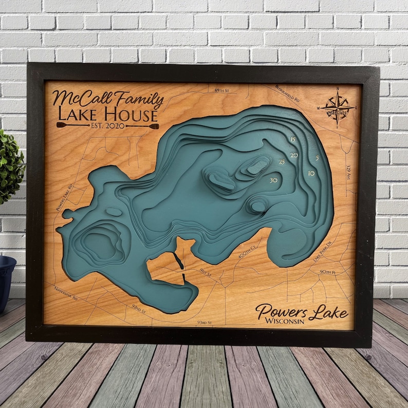Powers Lake Choose Your Custom Design Custom Wood Map Lake Etsy