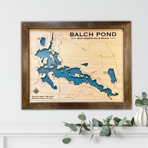 Stagno Balch / Mappa del lago personalizzata / Decorazioni nautiche / Decorazioni per case sul lago / Mappa della pesca / Regalo di nozze / Mappa del lago /