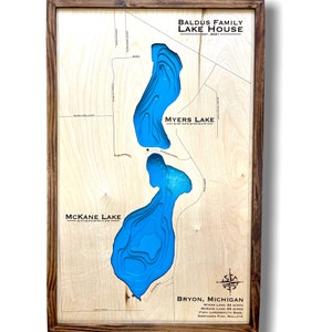 Myers lake, Mckane lake, (customizable), Custom Wood Map, Lake House Decor, Lake House Decor, Custom Lake Map, Cabin Lake Map,
