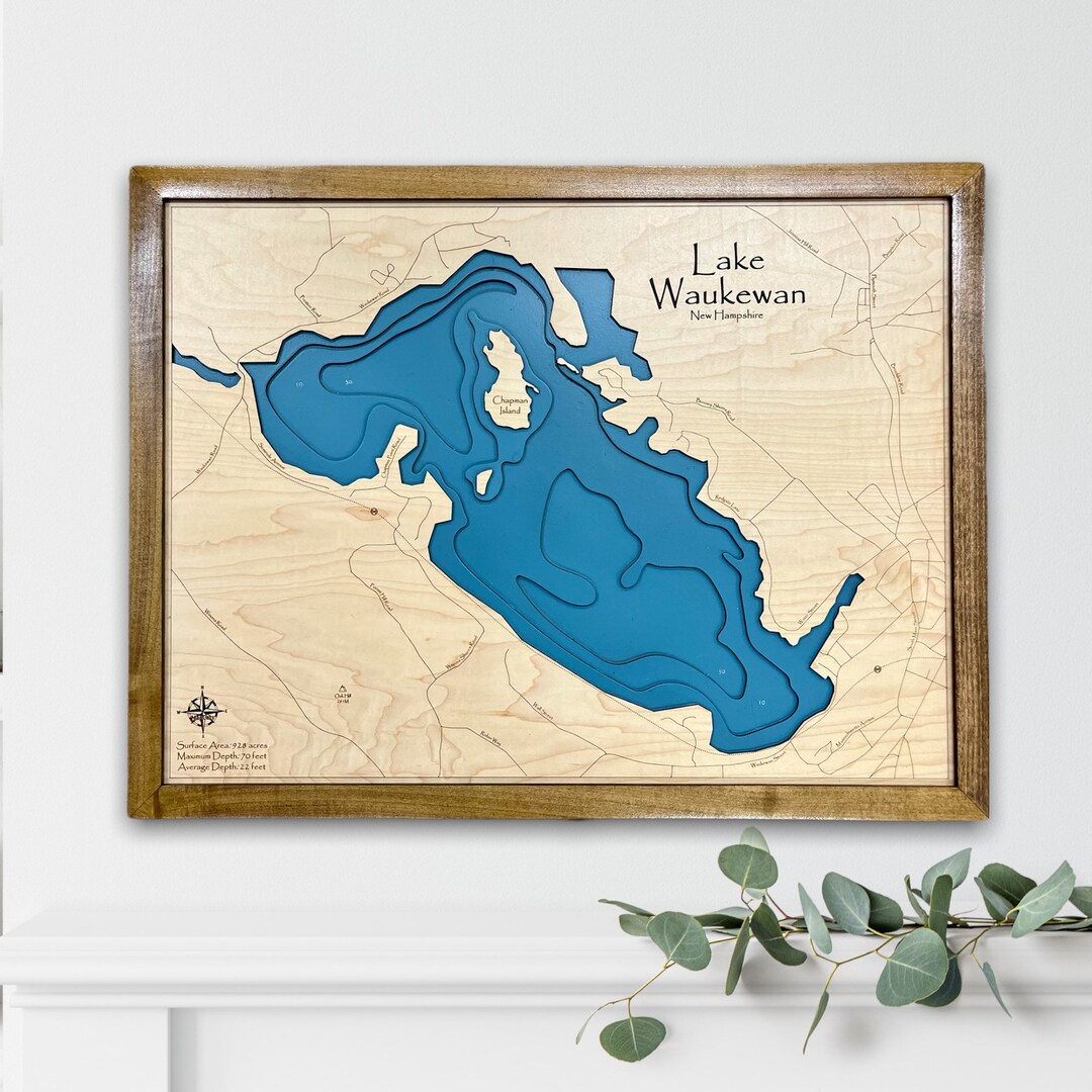 Lake Waukewan Custom Lake Map Nautical Decor Lake House Decor Fishing