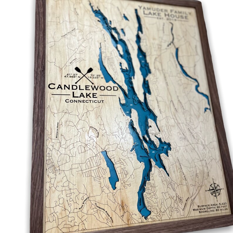 Candlewood Lake Connecticut 3D Lake Map Topographic Map Etsy