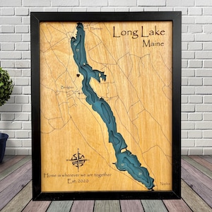 Long lake, Choose Your Custom Design, custom wood map, Lake House Decor, Lake Map, Wood Lake Map, Custom lake map, Depth Map, Cabin Decor,