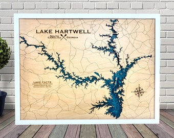 Lake Hartwell, Custom Wood Map, Lake House Decor, Lake Map, Wood Lake Map, Custom lake map, Depth Map, Cabin Decor,