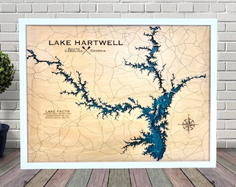 Lake Hartwell, Custom Wood Map, Lake House Decor, Lake Map, Wood Lake Map, Custom lake map, Depth Map, Cabin Decor,