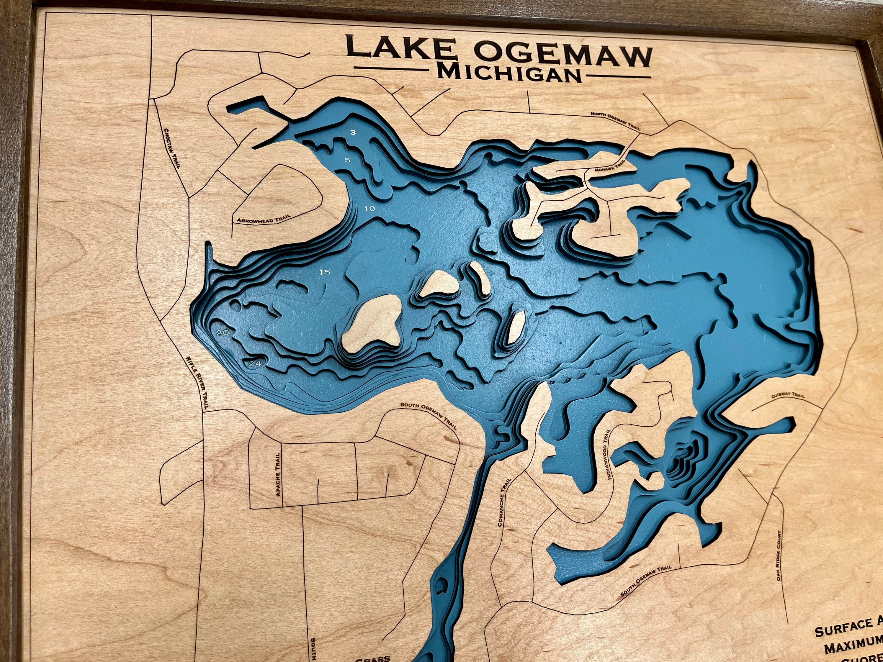 Lake Ogemaw Custom Lake Map Nautical Decor Lake House Etsy