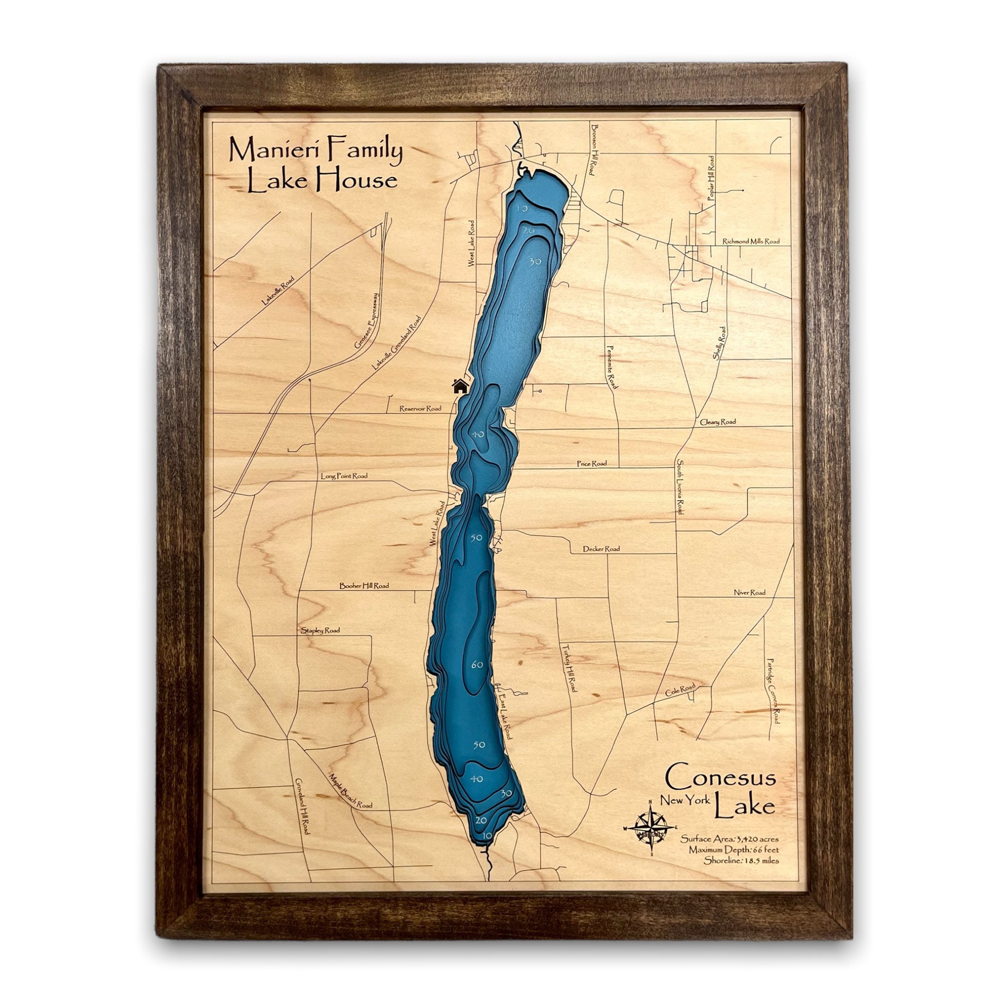 Conesus Lake Custom Lake Map Nautical Decor Lake House Etsy