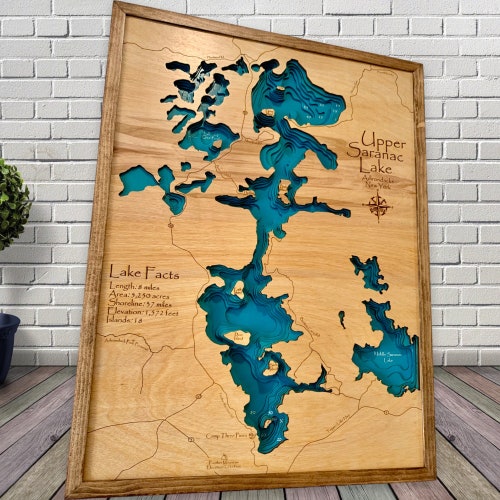 Upper Saranac Lake, Choose Your Custom Design, Custom Wood Map, Lake House Decor, Sign, Custom Lake Map, Cabin Lake Map, Lake House Art main image 0
