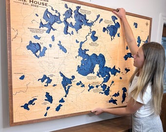 Custom 3D Wood Lake Map: Personalized Lake House Decor Art