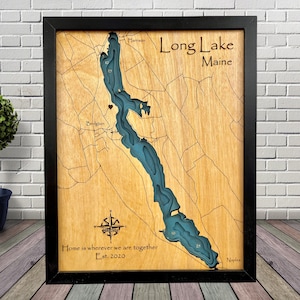 Long Lake, kies je ontwerp op maat, aangepaste houten kaart, Lake House Decor, Lake Map, Wood Lake Map, Custom Lake Map, Dieptekaart, Cabine Decor,